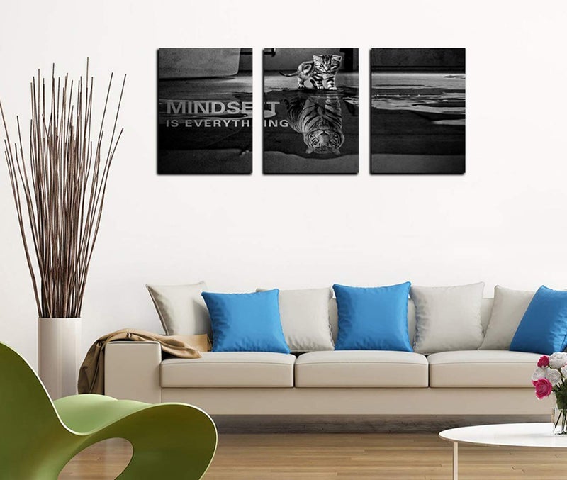 Yetaryy Inspirational Canvas Wall Art Large 3 Pieces Motivational Wall Art Picture Mindset is Everything Wooden Framed Artwork Entrepreneur Quotes Inspiration Wall Decor Painting Picture Wall Ar Hang, - Image 3